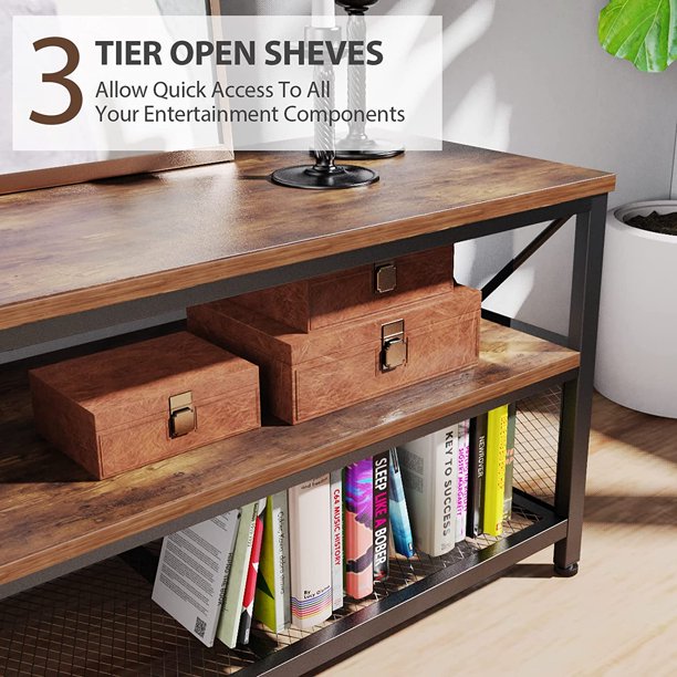 Myfurnideal TV Stand for 60" TV 3-Tier Entertainment Center with Storage for Living Room, Rustic Brown - Walmart.com