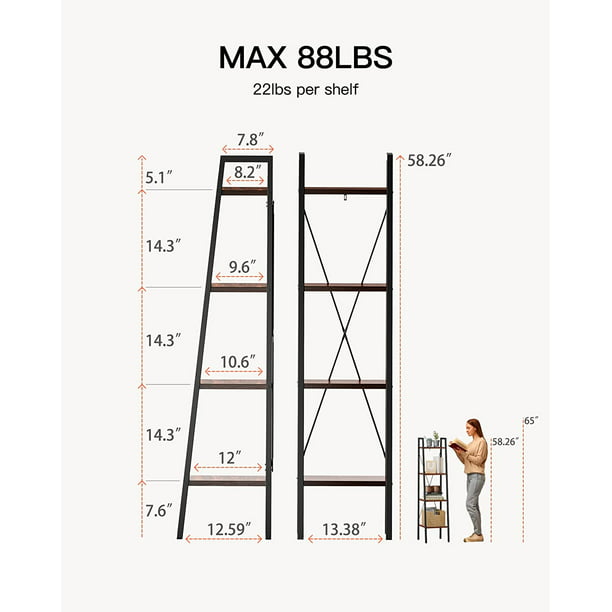 Myfurnideal 4-Tier Ladder Shelf Industrial Storage Bookshelf Standing Bookcase for Living Room, Bedroom, Kitchen, Bathroom, Balcony - Walmart.com