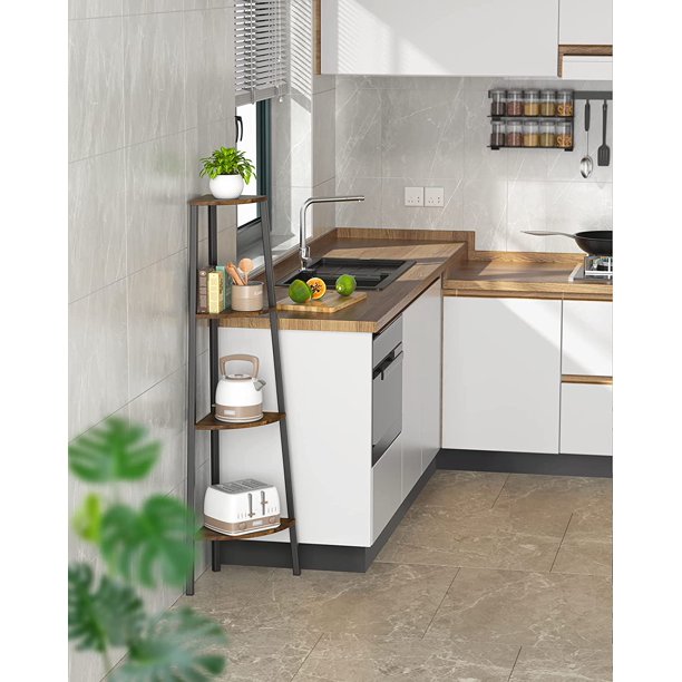Myfurnideal 4 Tier Corner Shelf Standing Corner Display Rack for Bedroom, Living Room, Office, Kitchen, Rustic Brown - Walmart.com