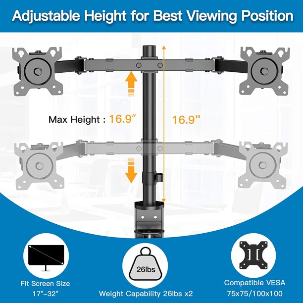 Myfurnideal Dual Monitor Stand for 17-32 inch LCD Screen Adjustable Monitor Mount with Swivel and Tilt, Hold up to 26lbs - Walmart.com