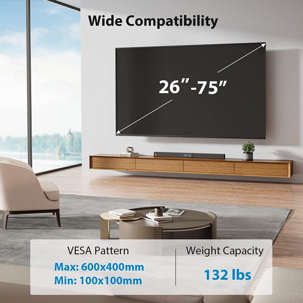 Tilt TV Wall Mount Bracket for Most 26-75 inch Flat Curved TVs, Hold up to 132lbs, Max 600x400mm, Fits 8-24 inch Wood Studs - Walmart.com