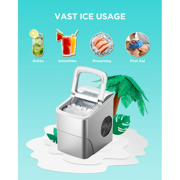 Ice Maker Machine for Countertop W/ 2 Sizes Bullet-Shaped Ice, 9pcs/6min, 26lbs/24h, Self-Cleaning, W/Scoop & Basket for Home, Kitchen, Office, Bar (Silver) - Walmart.com