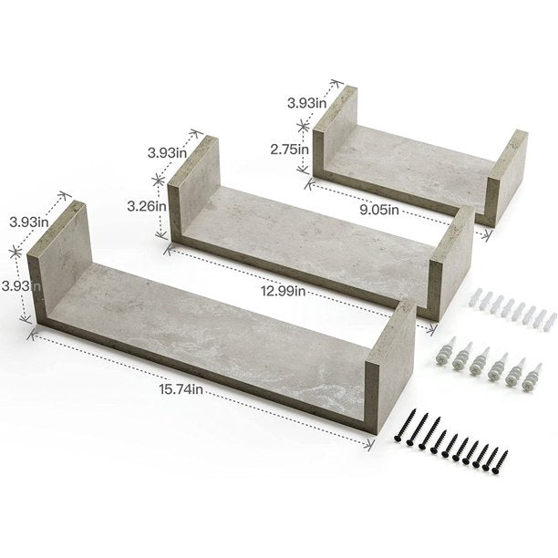 Myfurnideal 3 Sets Floating Shelves Wall Mounted U Shelf Grey Storage Shelves for Bathroom, Bedroom, Living Room, Kitchen - Walmart.com