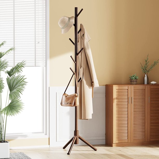 Coat Rack Stand with 3 Height Options and 8 Hooks Wooden Freestanding Coat Rack for Home, Office, Entryway, Hallway - Walmart.com