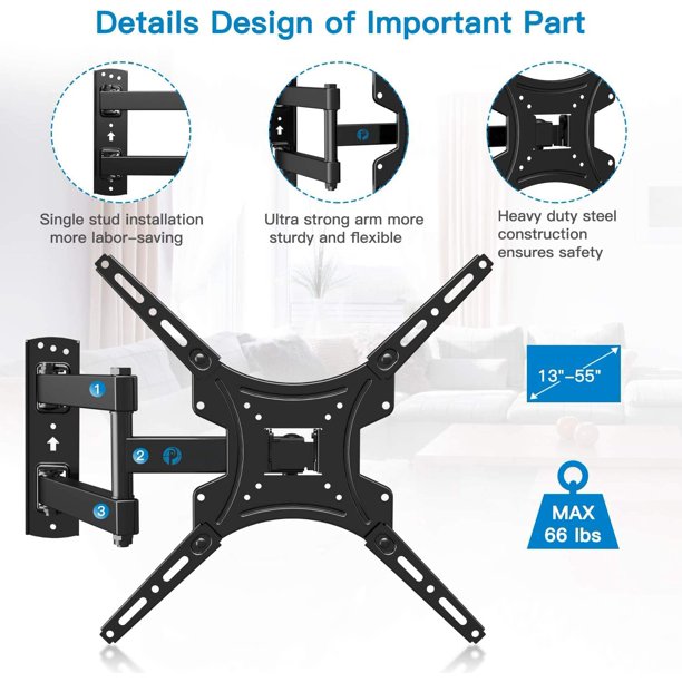 Myfurnideal Full Motion TV Wall Mount Bracket for Most 13-55 Inch LED LCD Flat Curved Screen TVs, Hold up to 66lbs