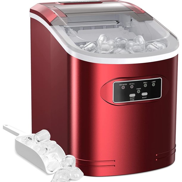 Portable Ice Makers Countertop, 9pcs/6min, 26lbs/24h, w/ 2 Sizes Bullet-Shaped Ice, Self-Cleaning, w/Scoop & Basket for Home, Kitchen, Office, Bar, Party, Red - Walmart.com
