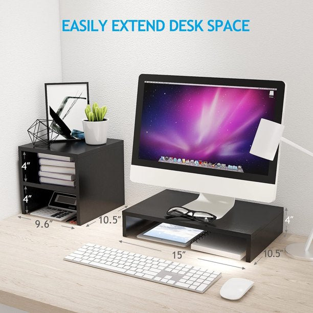 Pipishell Monitor Stand Riser with 2 Tier Shelf, Desktop Organizer Computer Monitor Stand for ScreenLaptop, Printer, Bookshelf for Home & Office - Walmart.com