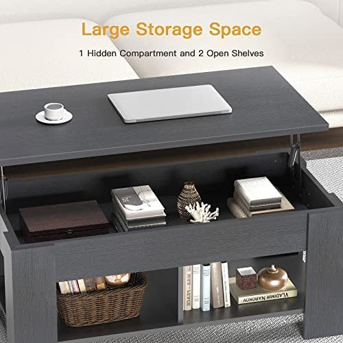 39.4" Lift Top Coffee Table with Storage Compartment and Shelves for Living Room, Black - Walmart.com