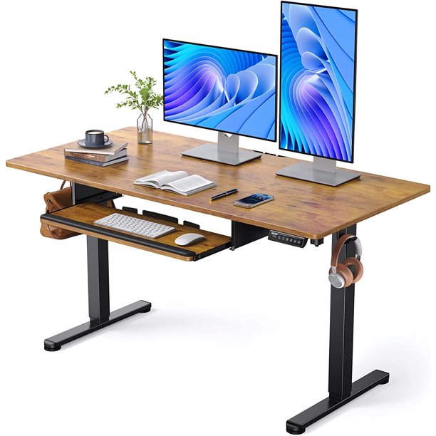 Electric Standing Desk with Keyboard Tray 55 x 28 Inches Height Adjustable Sit Stand up Desk Memory Computer Home Office Desk - Walmart.com