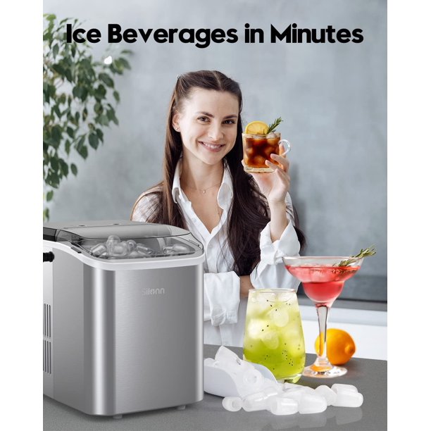 Ice Makers Countertop with Handle, 9pcs/7min, 26lbs/24h, w/ 2 Sizes Bullet-Shaped Ice, Self-Cleaning, w/Scoop & Basket for Home, Kitchen, Office, Bar, Party, Silver - Walmart.com