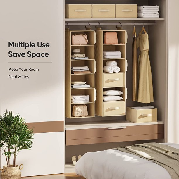 6-Shelf Hanging Closet Organizer Hanging Shelves for Closet with 3 Removable Drawers & Side Pockets, 12'' x 12'' x 43.3'' - Walmart.com
