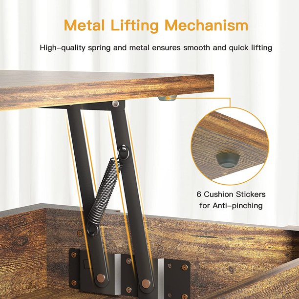 39.4" Lift Top Coffee Table with Storage Compartment and Shelves for Living Room, Vintage Brown - Walmart.com