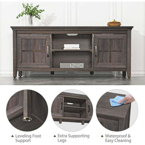 Farmhouse TV Stand for 65 Inch TVs Wood Media TV Table with Adjustable Storage Cabinet, Brown - Walmart.com
