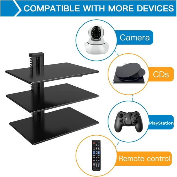 Floating AV Shelf Triple Wall Mount TV Shelf, Holds up to 17.6lbs DVD DVR Component Shel for Xbox, Projector, WiFi Router, Game Console and Cable Box - Walmart.com