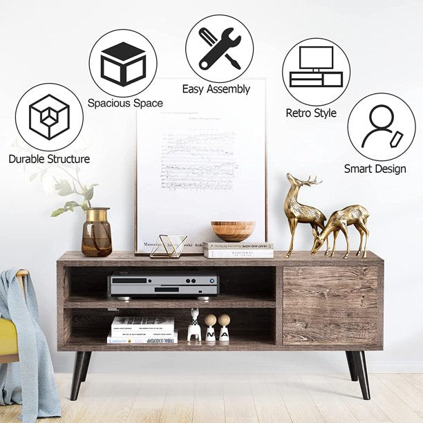 TV Console Table with Storage for 55 inch TV Retro Wood TV Stand & Entertainment Center for Living Room Bedroom - Walmart.com