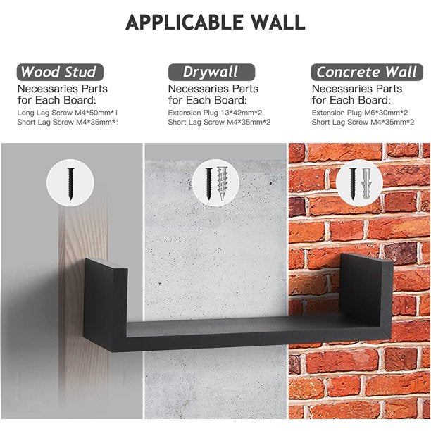 Myfurnideal 3 Sets Floating Shelves Wall Mounted U Shelf Black Storage Shelves for Bathroom, Bedroom, Living Room, Kitchen - Walmart.com
