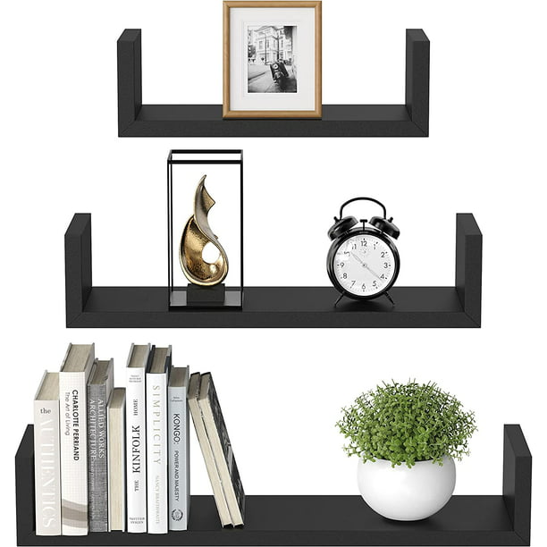 Myfurnideal 3 Sets Floating Shelves Wall Mounted U Shelf Black Storage Shelves for Bathroom, Bedroom, Living Room, Kitchen - Walmart.com