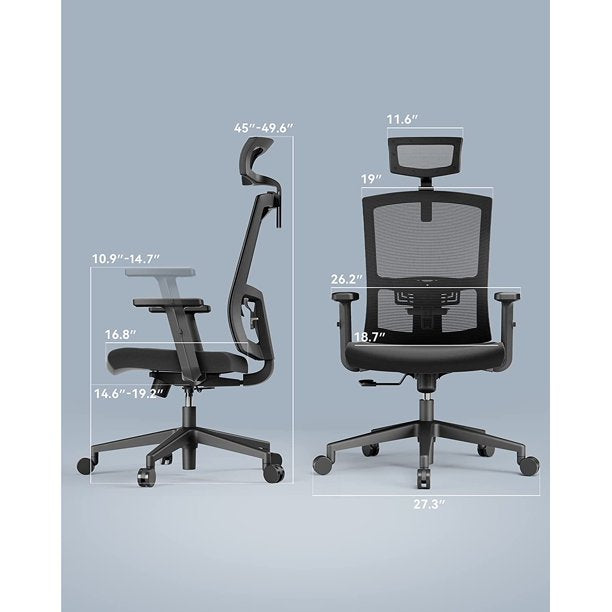 Ergonomic Office Chair High Back Mesh Computer Chair with Lumbar Support, Adjustable Armrest, Backrest and Headrest, Black - Walmart.com