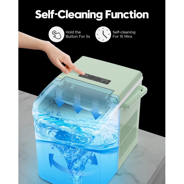 Ice Makers Countertop with Handle, 9pcs/7min, 26lbs/24h, w/ 2 Sizes Bullet-Shaped Ice, Self-Cleaning, w/Scoop & Basket for Home, Kitchen, Office, Bar, Party, Green - Walmart.com